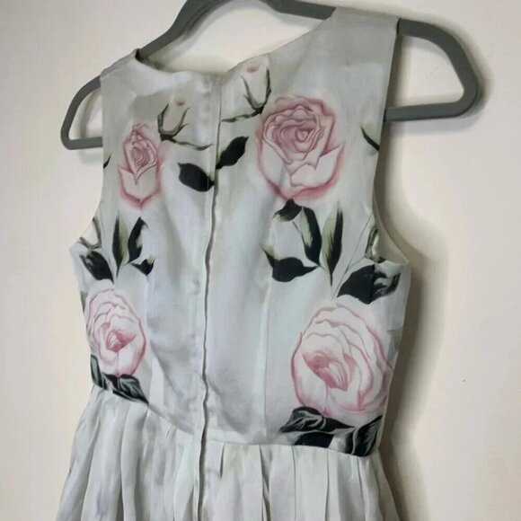 Floral Rose Print 100% Silk Cotton Lining Balloon Skirt Midi Dress Size Small - Picture 9 of 13